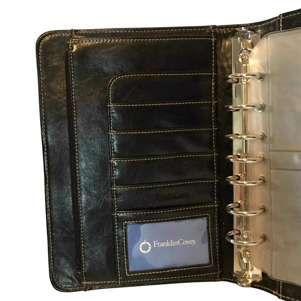 Black Leather Planner Organizer with Snap Closure